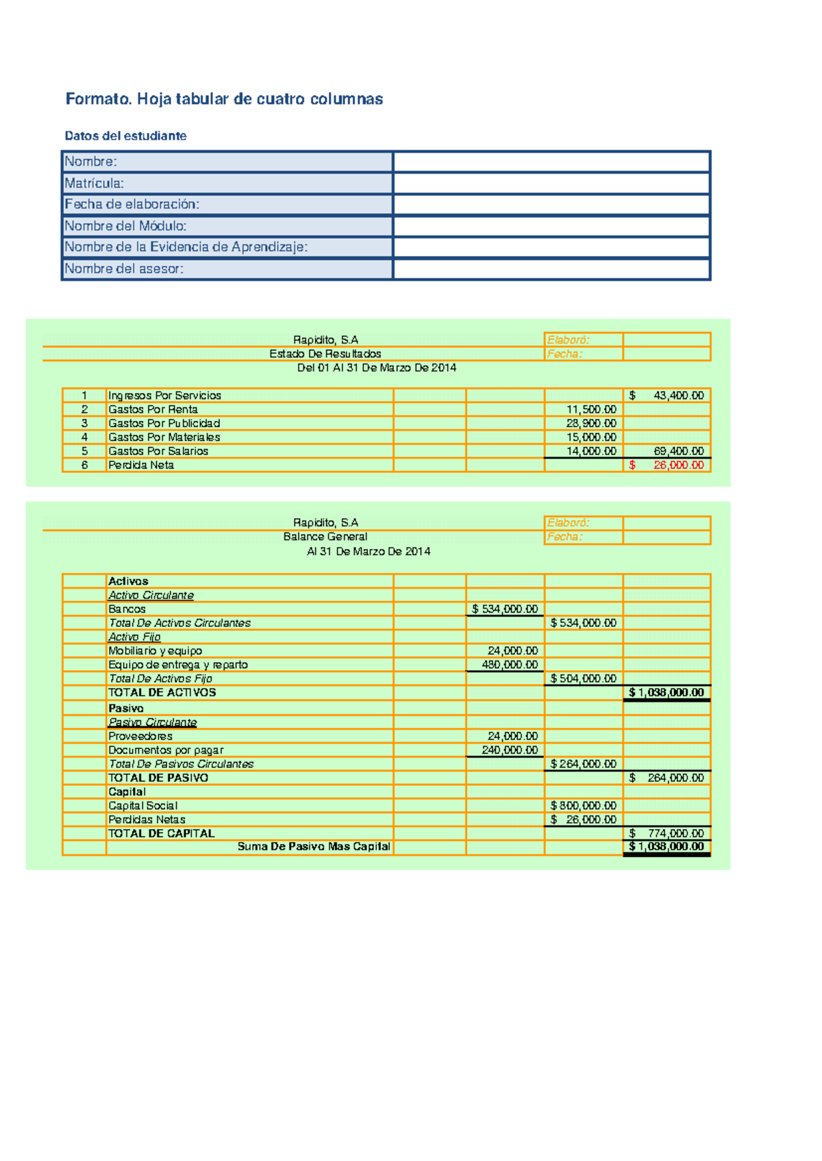 Contabilidad Financiera: Estado de Resultados y Balance General de ...