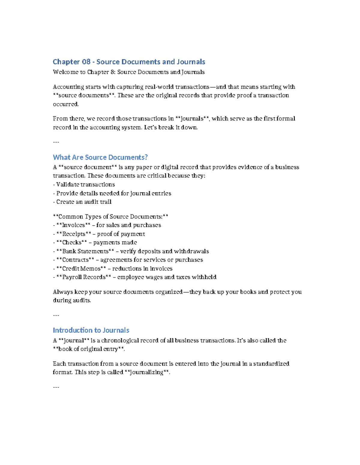 Chapter 08: Source Documents & Journals Overview - Studocu
