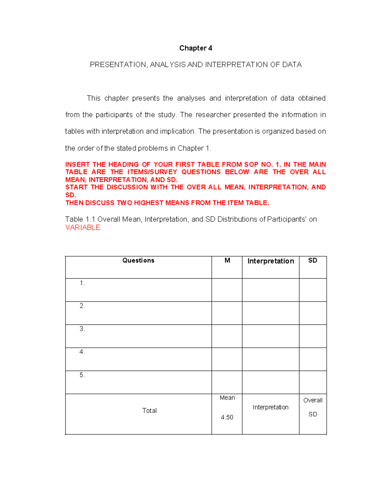 Chapter 4: Presentation, Analysis & Interpretation of Data (Research ...