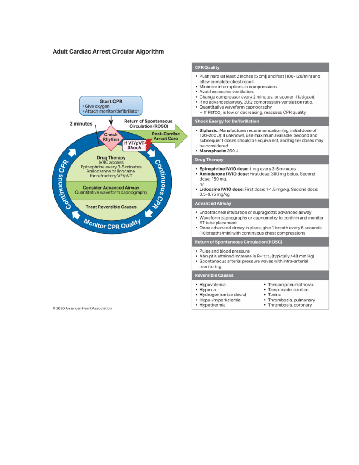 ACLS 2020 Algorithms Cheat Sheet for Cardiac Emergencies - Studocu