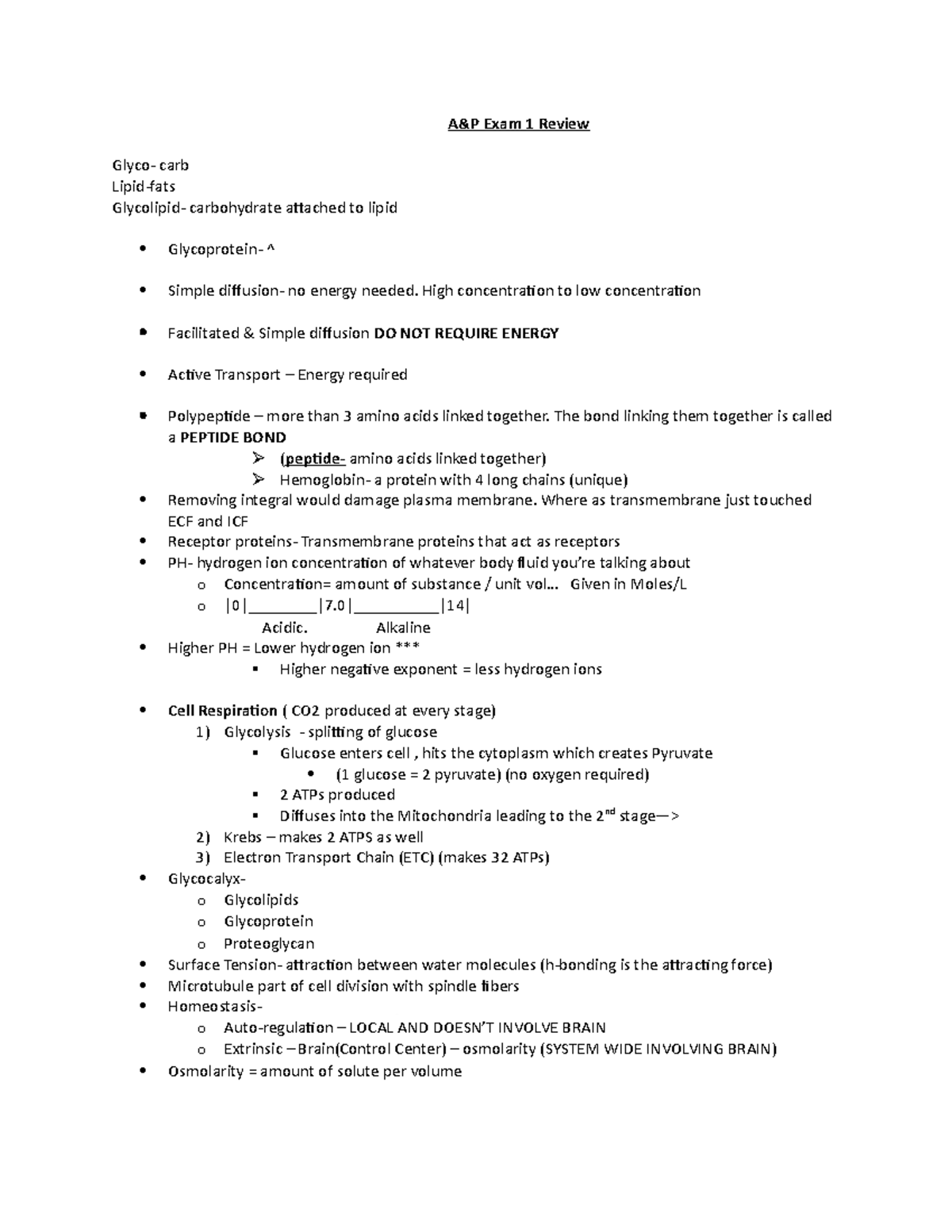 A&P 101 Exam 1 Comprehensive Review Notes on Key Concepts - Studocu
