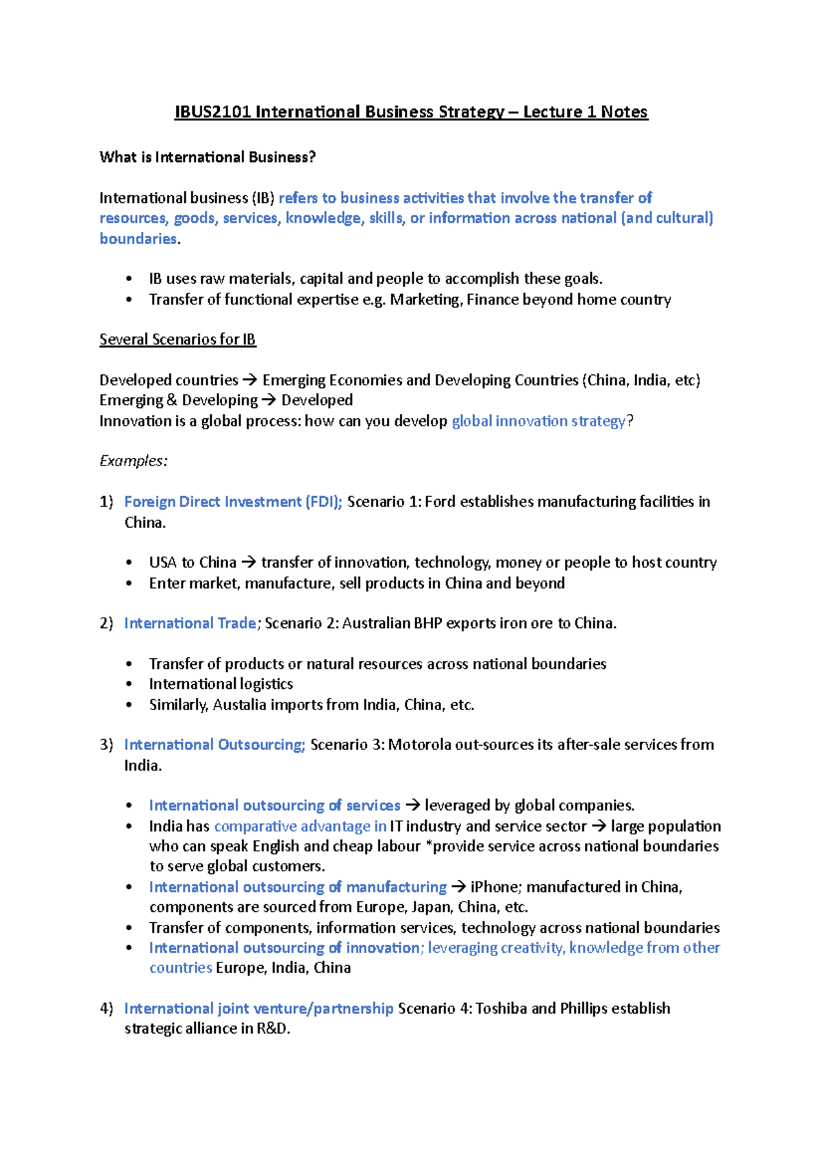IBUS2101 Lecture 1: Introduction to International Business Strategy ...