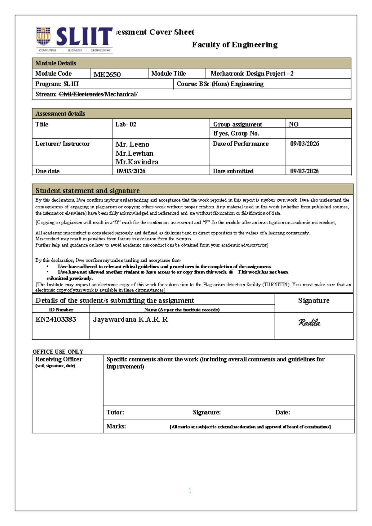 ME2650 Group Assignment Cover Sheet - Mechatronic Design Project 2 ...