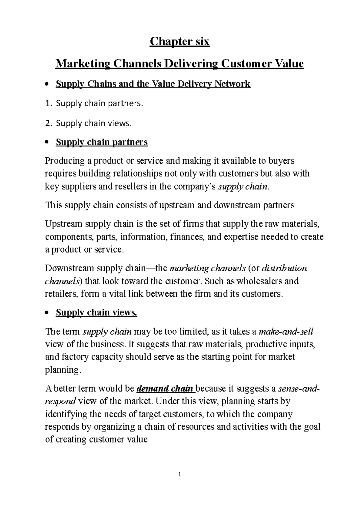 Chapter 6: Marketing Channels & Value Delivery in Supply Chains - Studocu