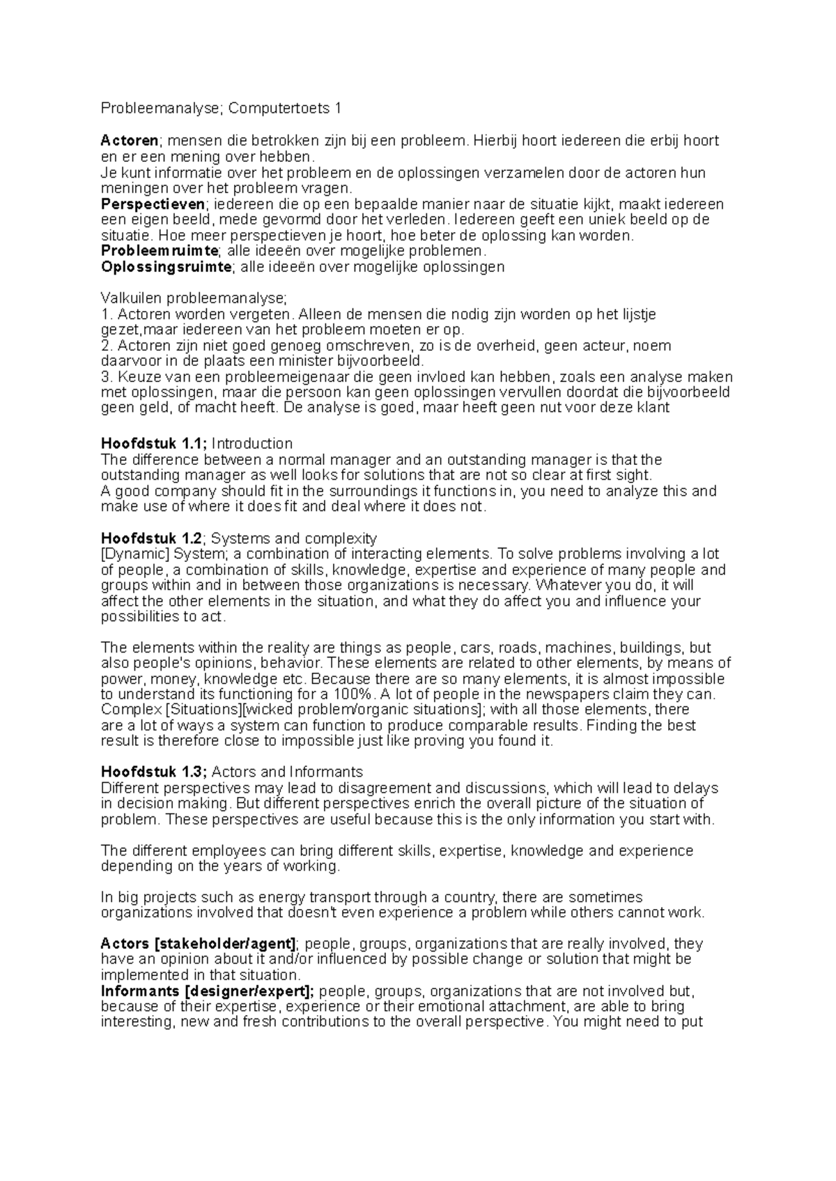 Probleemanalyse: Computertoets 1 - Inzicht in Actoren en Oplossingen ...