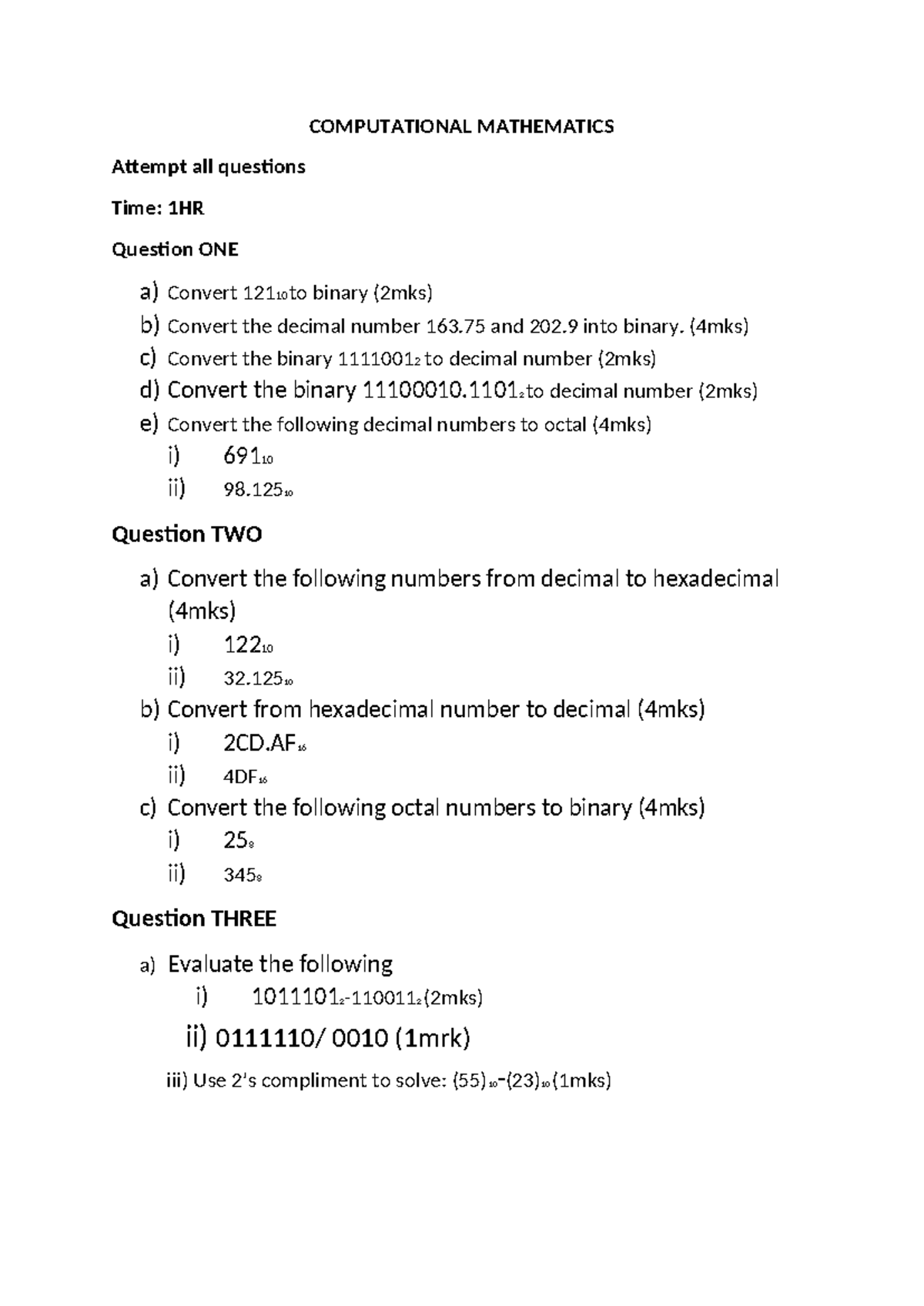 Comp Math: Converter Questions & Evaluations for Midterm Exam - Studocu