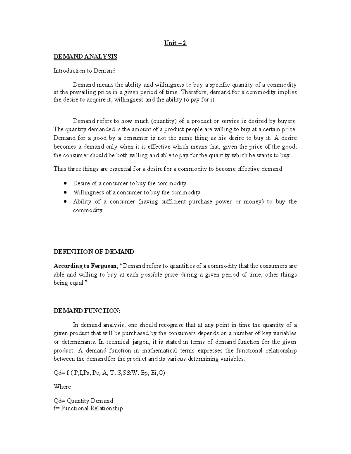 BEFA R22 Unit 2: Demand Analysis and Elasticity Concepts - Studocu