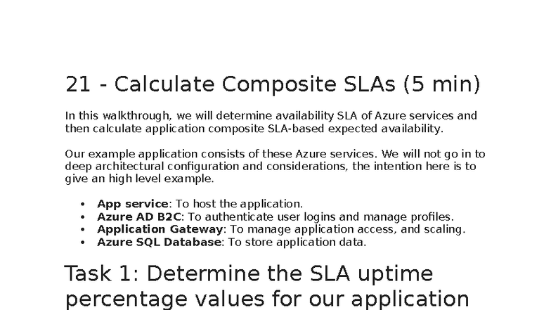 Lab 21: Calculate Composite SLAs for Azure Services - Studocu
