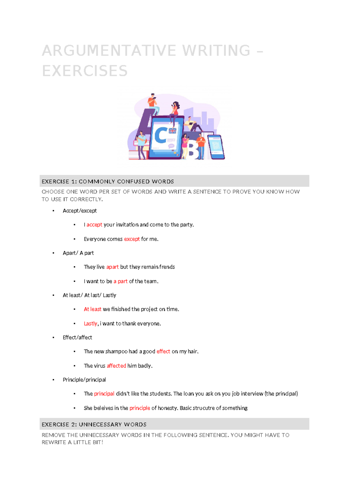 ENG 101: Workshop Exercises for Argumentative Writing Skills - Studocu