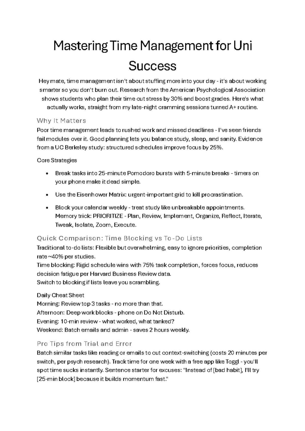 Mastering Time Management Strategies for Uni Success (TM101) - Studocu