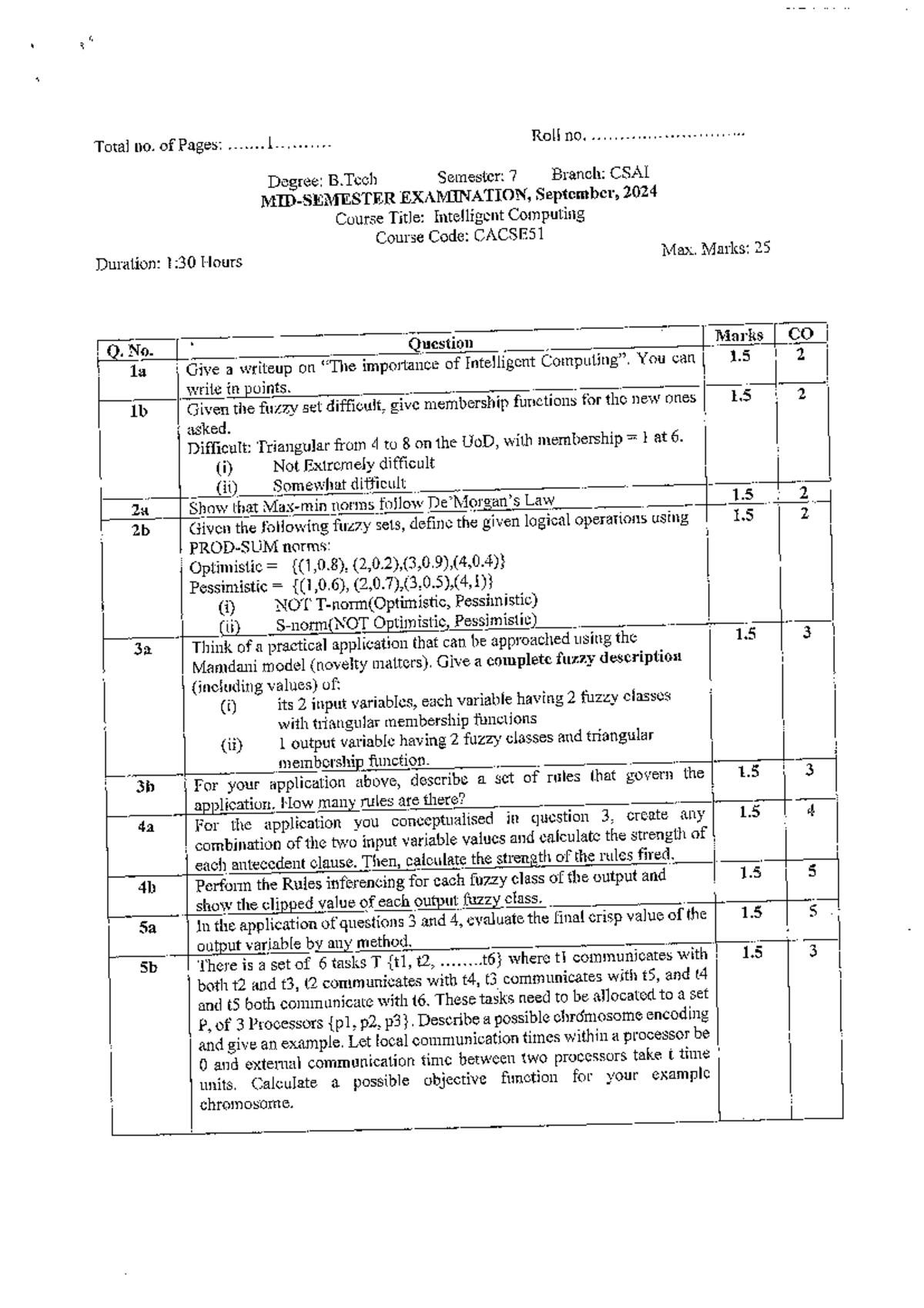 CACSE5I 2024 - Intelligent Computing Exam Paper Analysis - Studocu