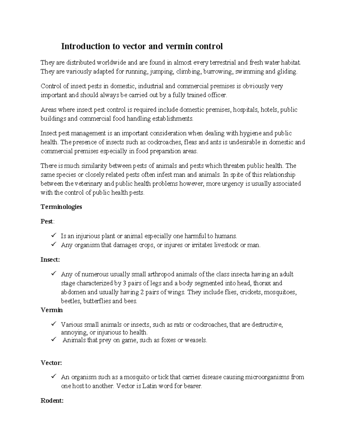 Insect and Vermin Control: Strategies for Public Health (Course Code ...