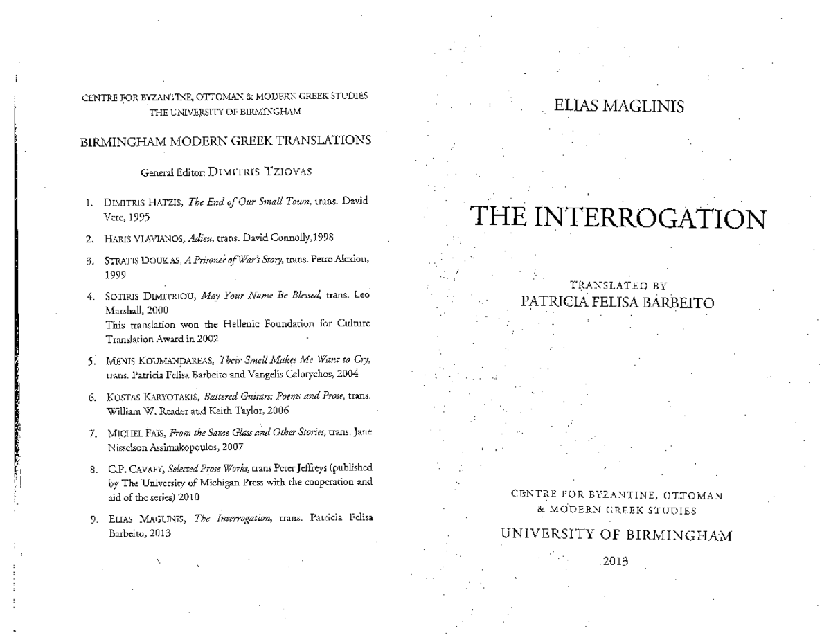 Course Notes for PSY101: Analysis of 'The Interrogation' by Elias ...