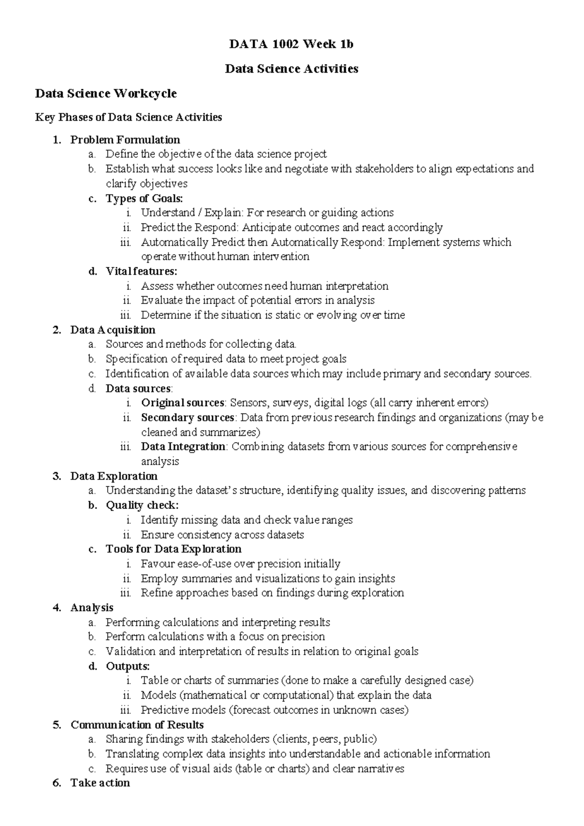 DATA 1002 Week 1b Overview of Data Science Activities - Studocu