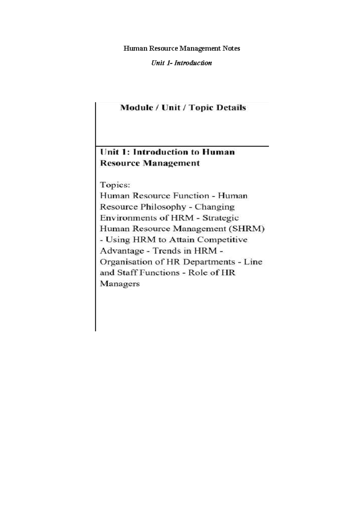 HRM 101: Comprehensive Notes on HR Functions and Strategic Management ...