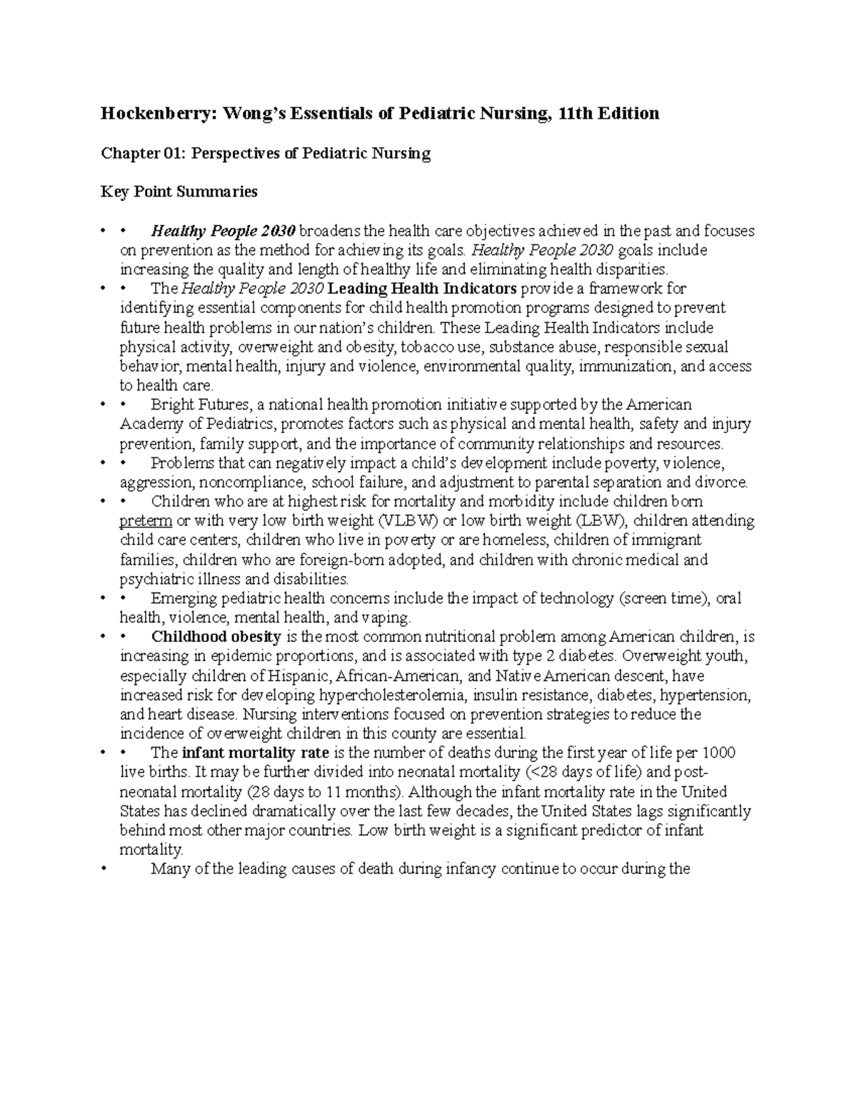 Chapter 01- Perspectives of Pediatric Nursing - Hockenberry: Wong’s ...