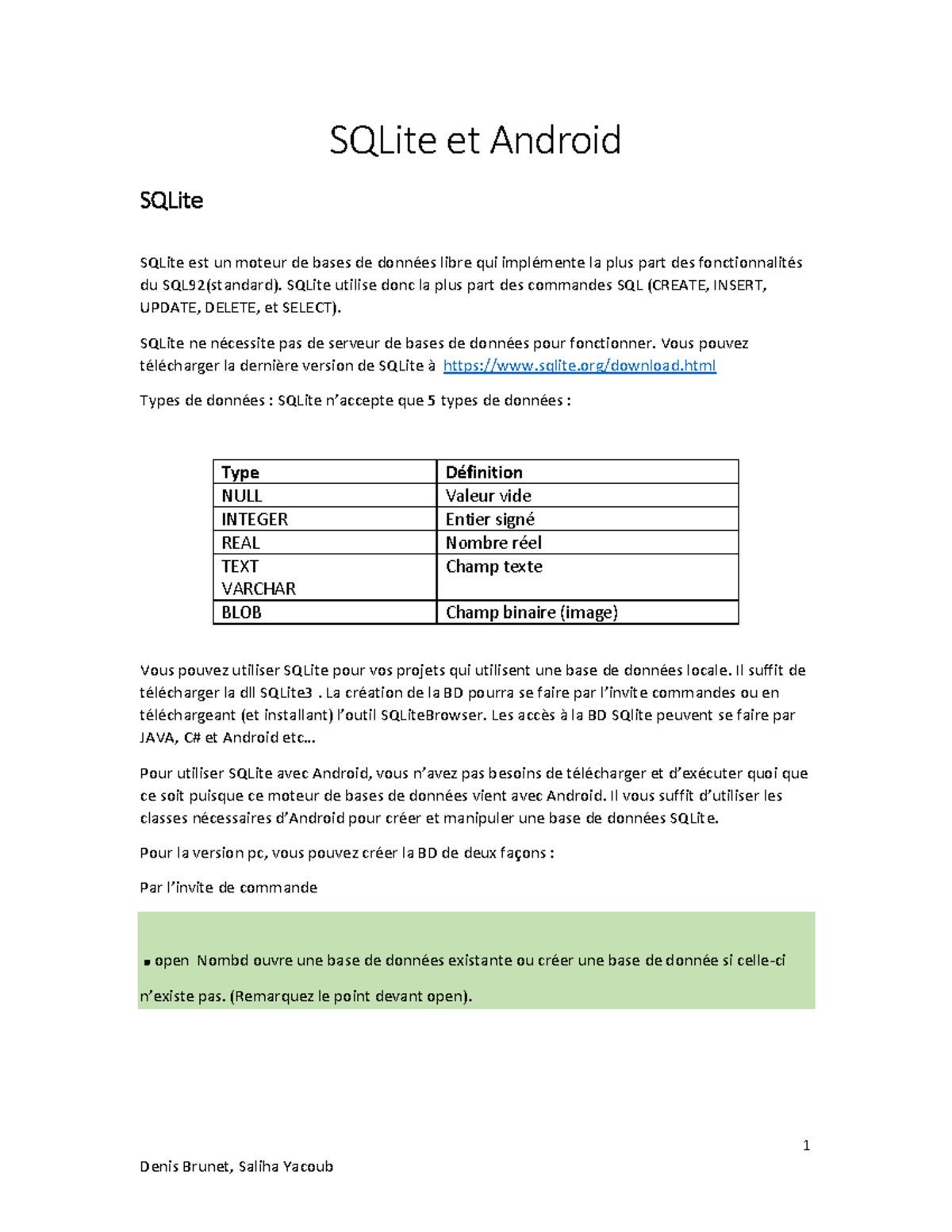 Cours de MySQL et Travaux Pratiques sur SQLite pour Android - Studocu
