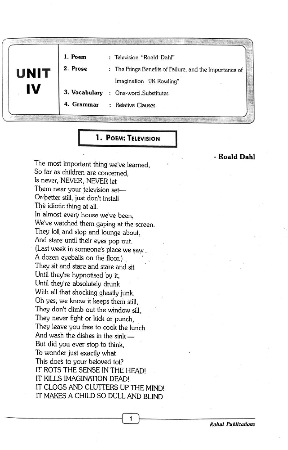 ENG SEM VI: Poem, Prose, Vocabulary, and Grammar Study Notes - Studocu
