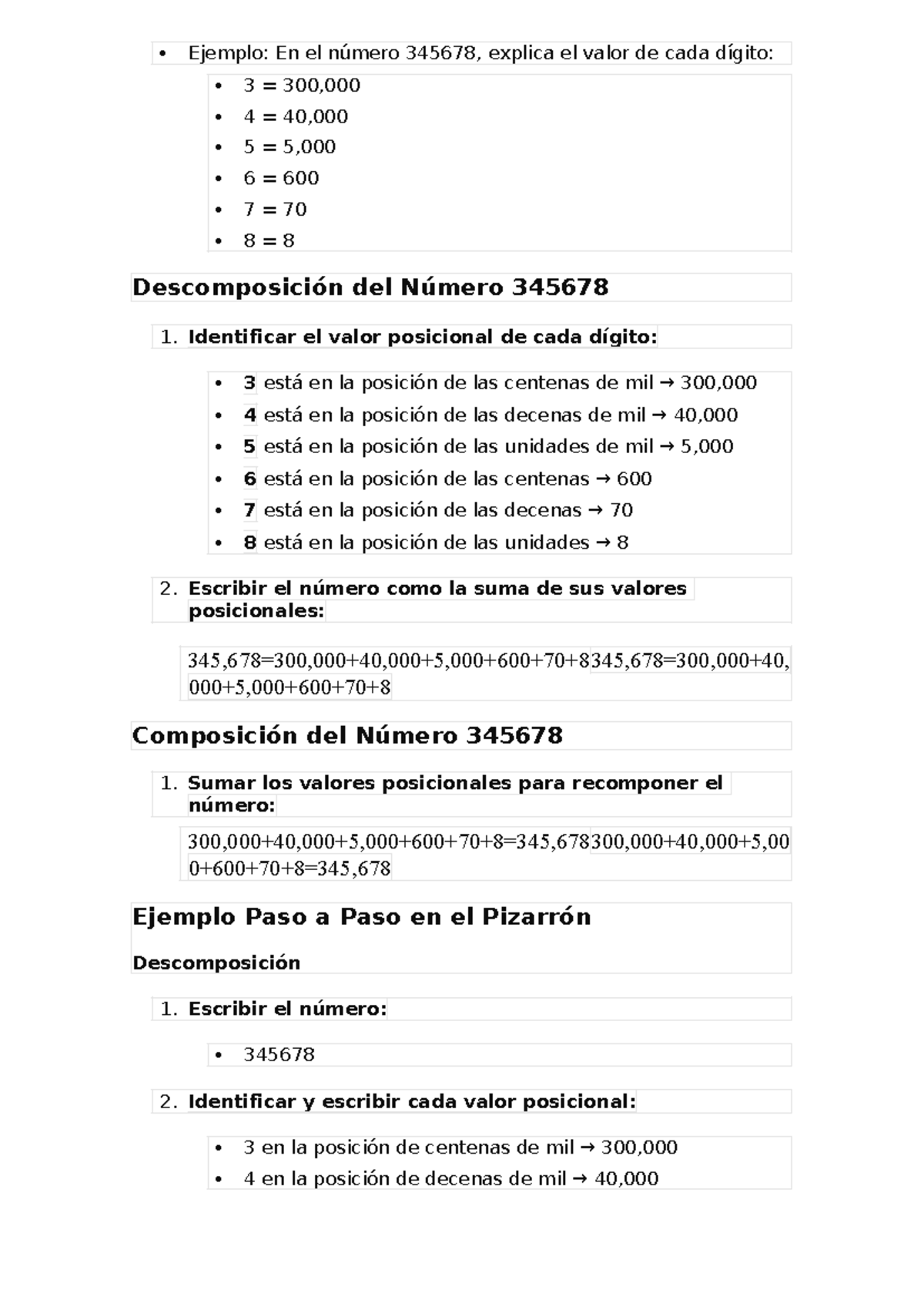 Matemáticas para Escuela: Valor Posicional del Número 345,678 - Studocu
