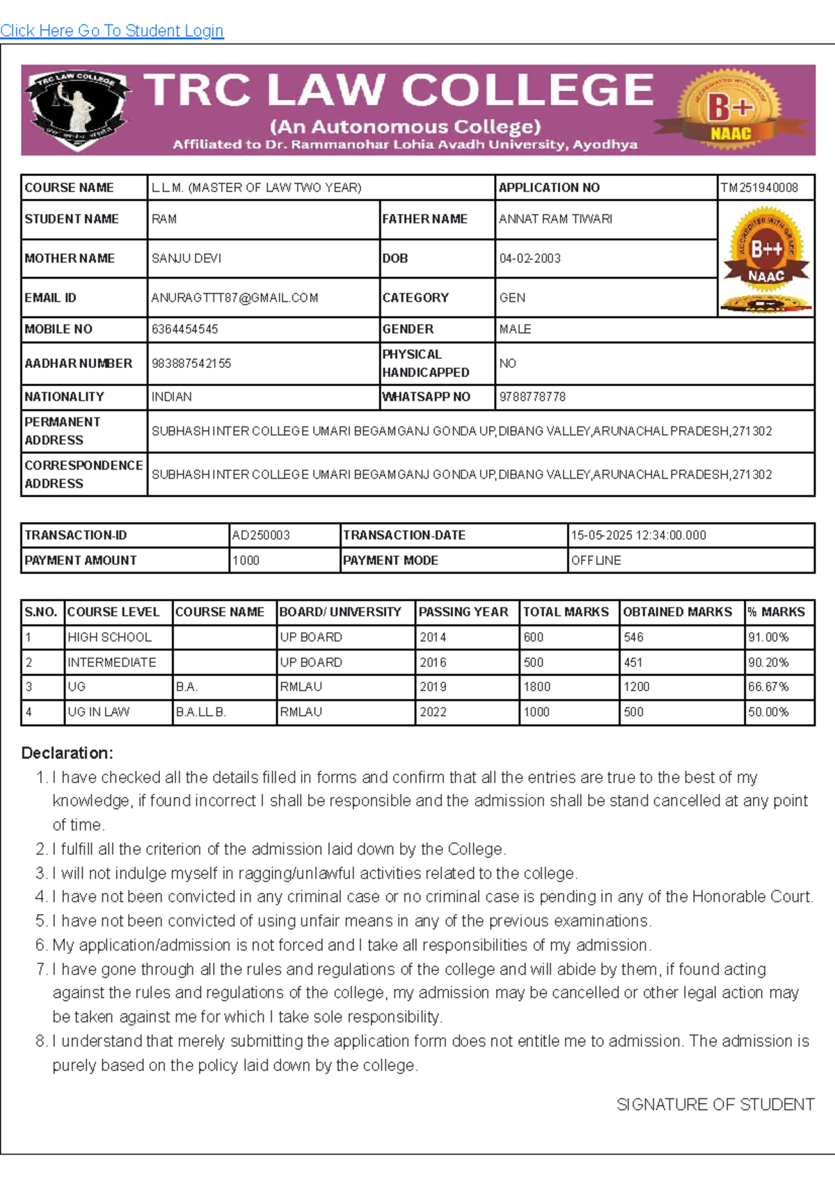 L.L.M. (Master of Law) Admission Application Form Details - Studocu