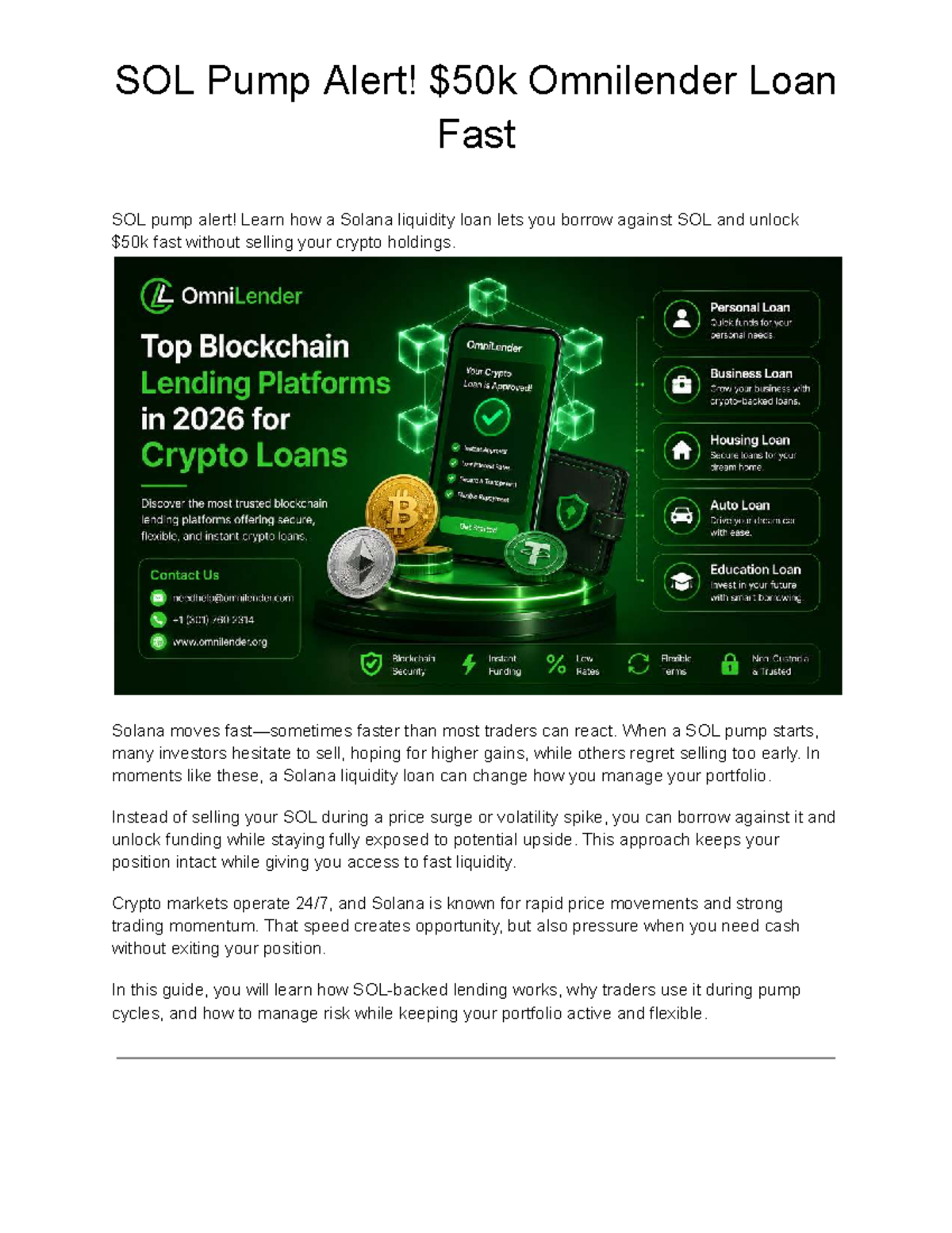 SOL Pump Alert: $50k Omnilender Loan for Fast Crypto Liquidity - Studocu