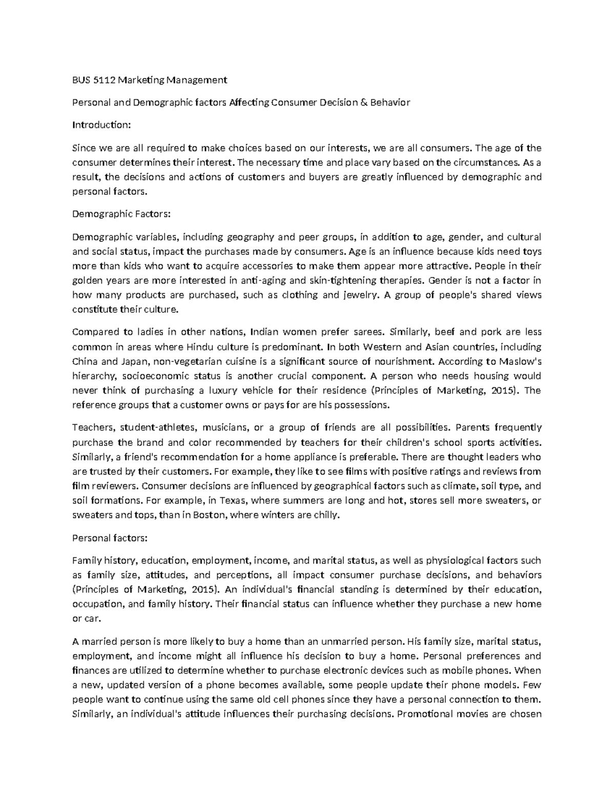 BUS 5112 - Discussion Forum Unit - 2 - BUS 5112 Marketing Management ...