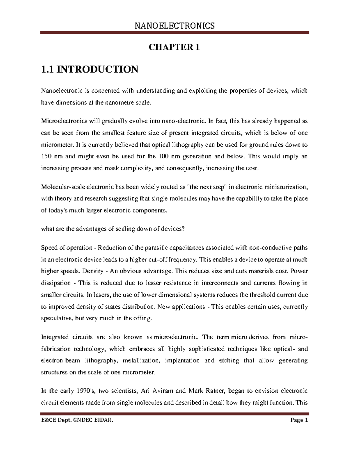 NANOELECTRONICS CHAPTER 1: INTRODUCTION TO NANO TECHNOLOGY - Studocu