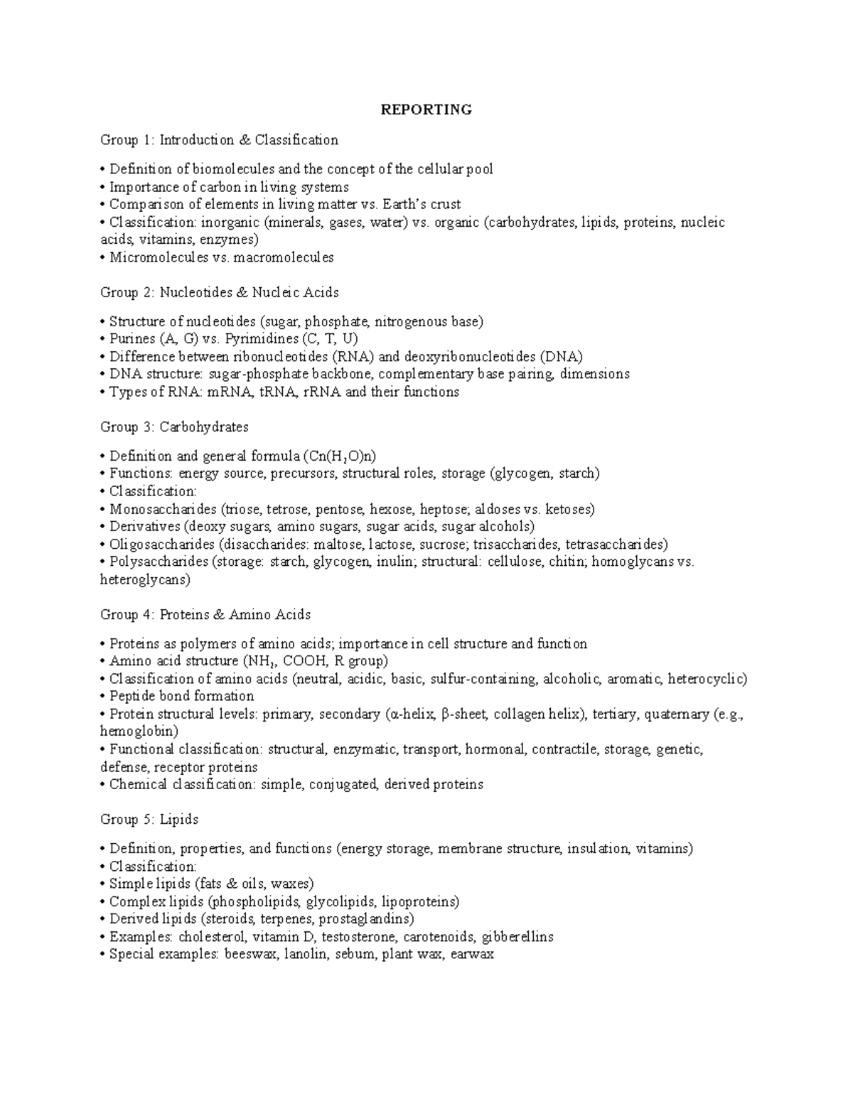 Biochem 101: Comprehensive Reporting on Biomolecules and Metabolism ...