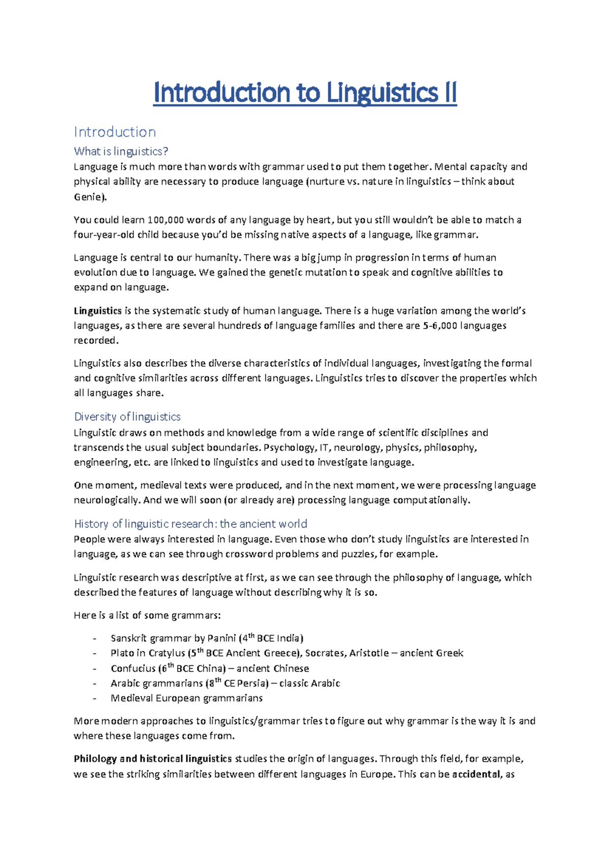 Linguistics II - Summer Semester: Comprehensive Study Guide - Studocu