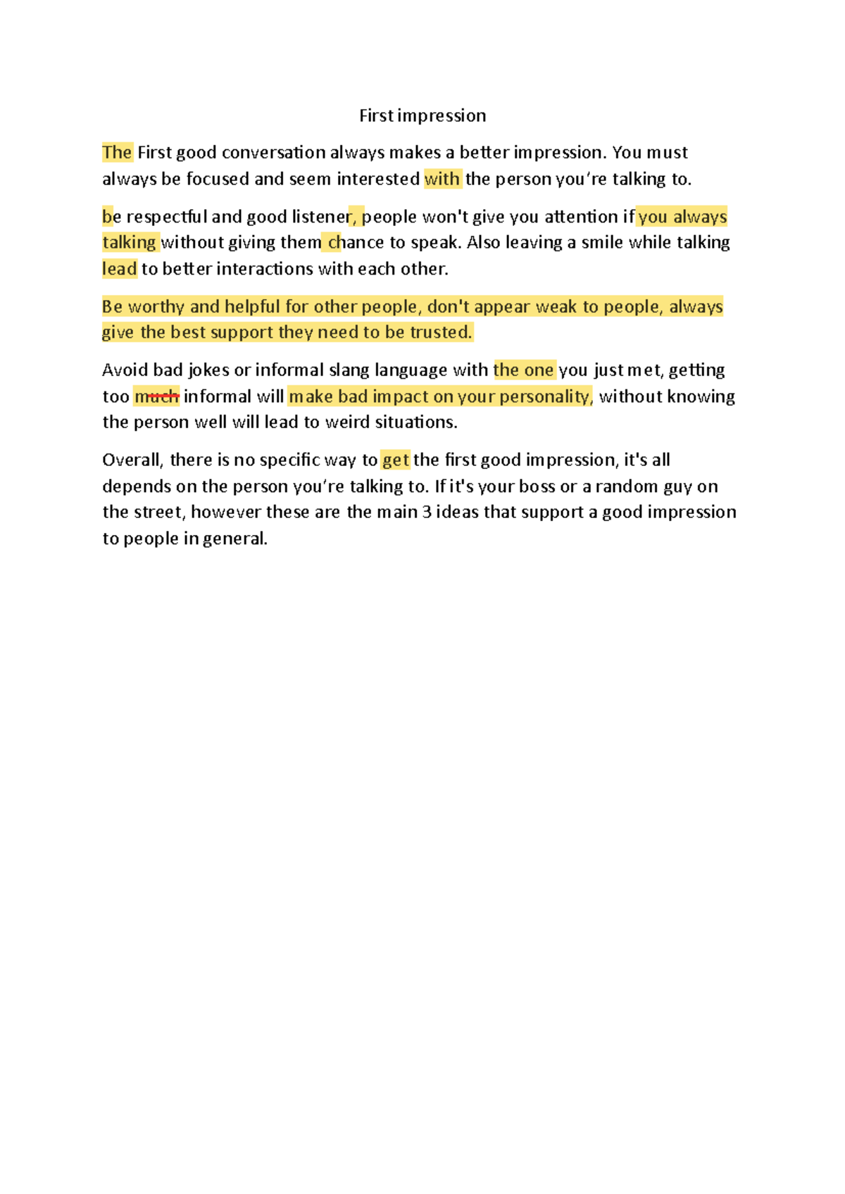 Annotated Notes on Making a Positive First Impression - Studeersnel
