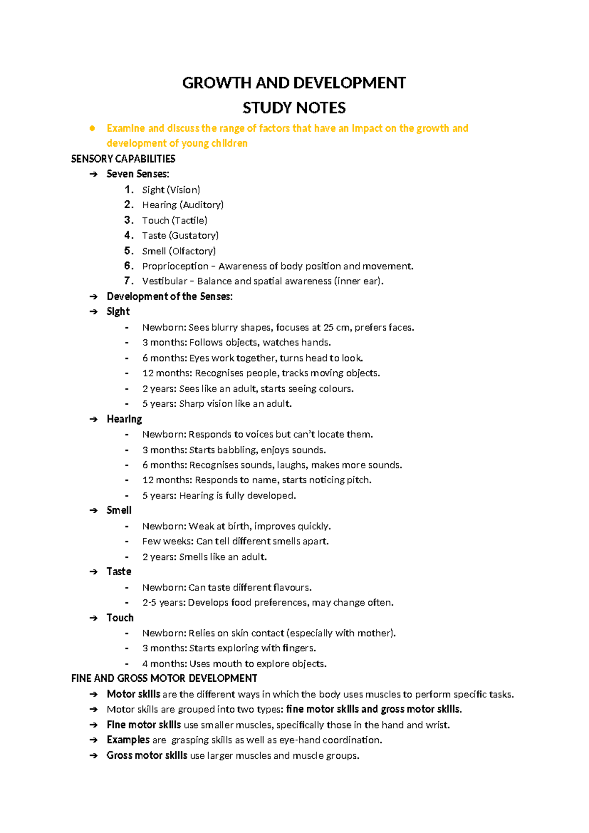Prelim Study Notes - Growth & Development CORE B - Studocu