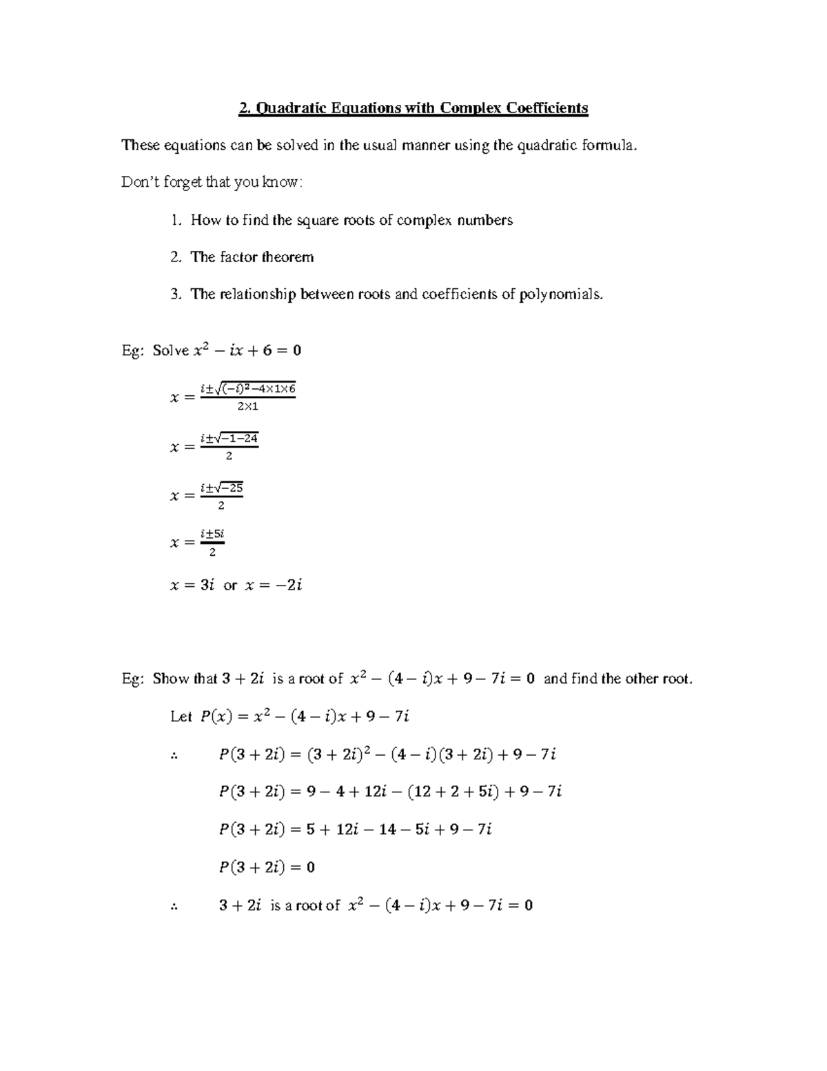 2. Quadratic Equations with Complex Coefficients: Solving Techniques ...
