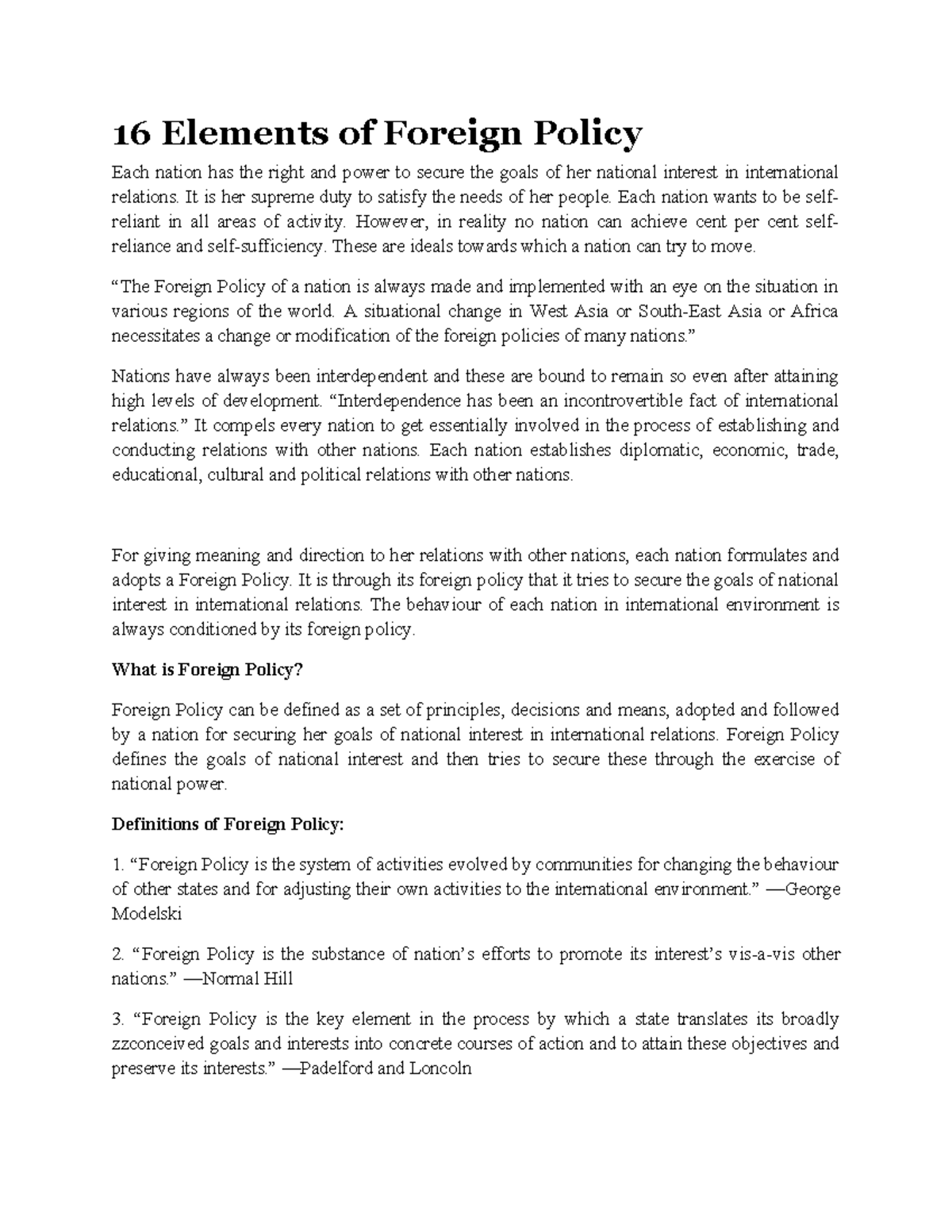 What is FPA - no additional information - 16 Elements of Foreign Policy ...