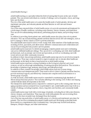 Adult Health Nursing - Study Notes & Assignments - Studocu