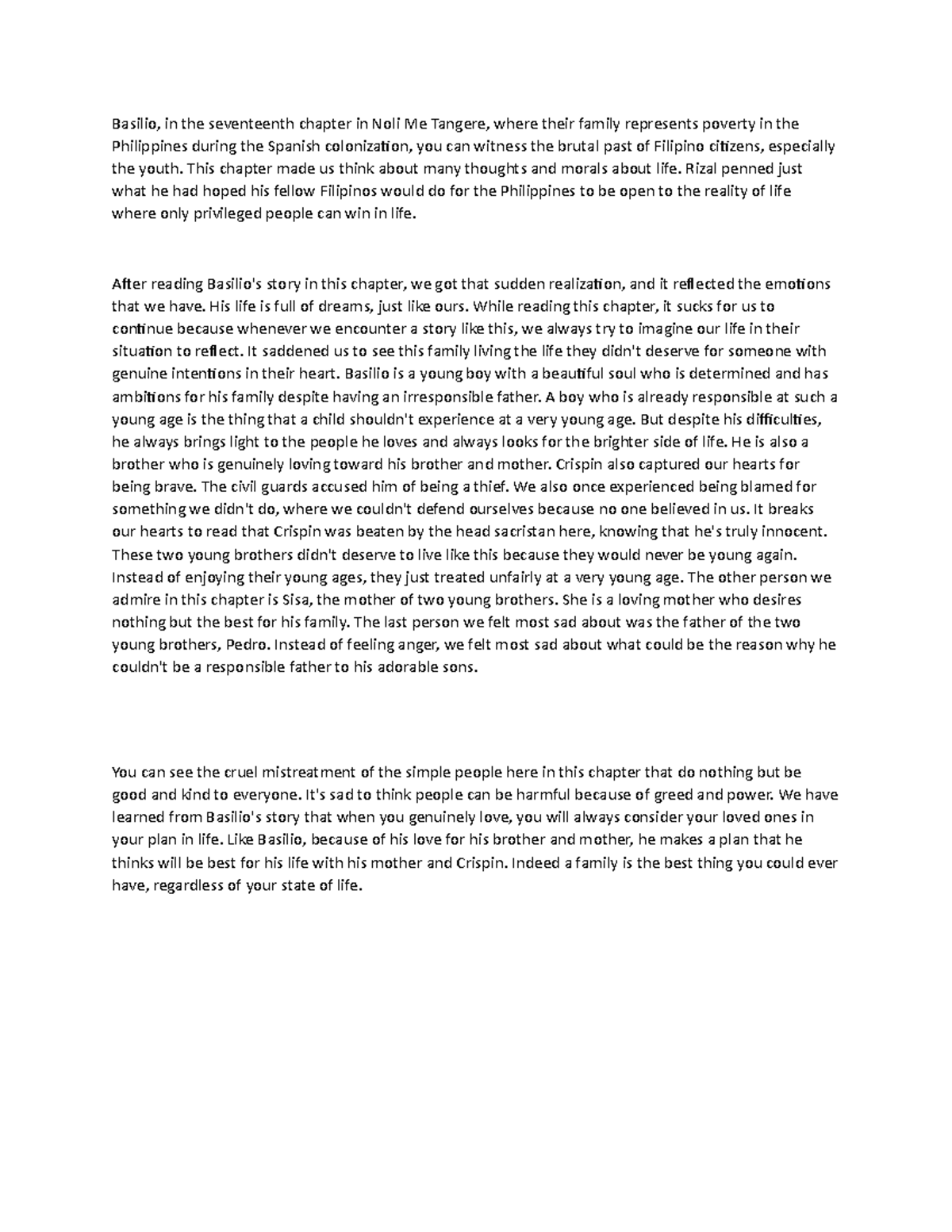 Reflection Paper-Rizal - Basilio, in the seventeenth chapter in Noli Me ...