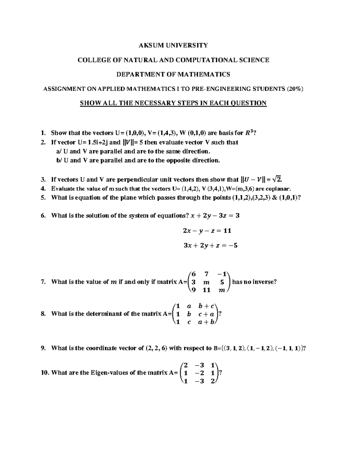 Applied Mathematics I Assignment 2025: Vector Analysis and Solutions ...