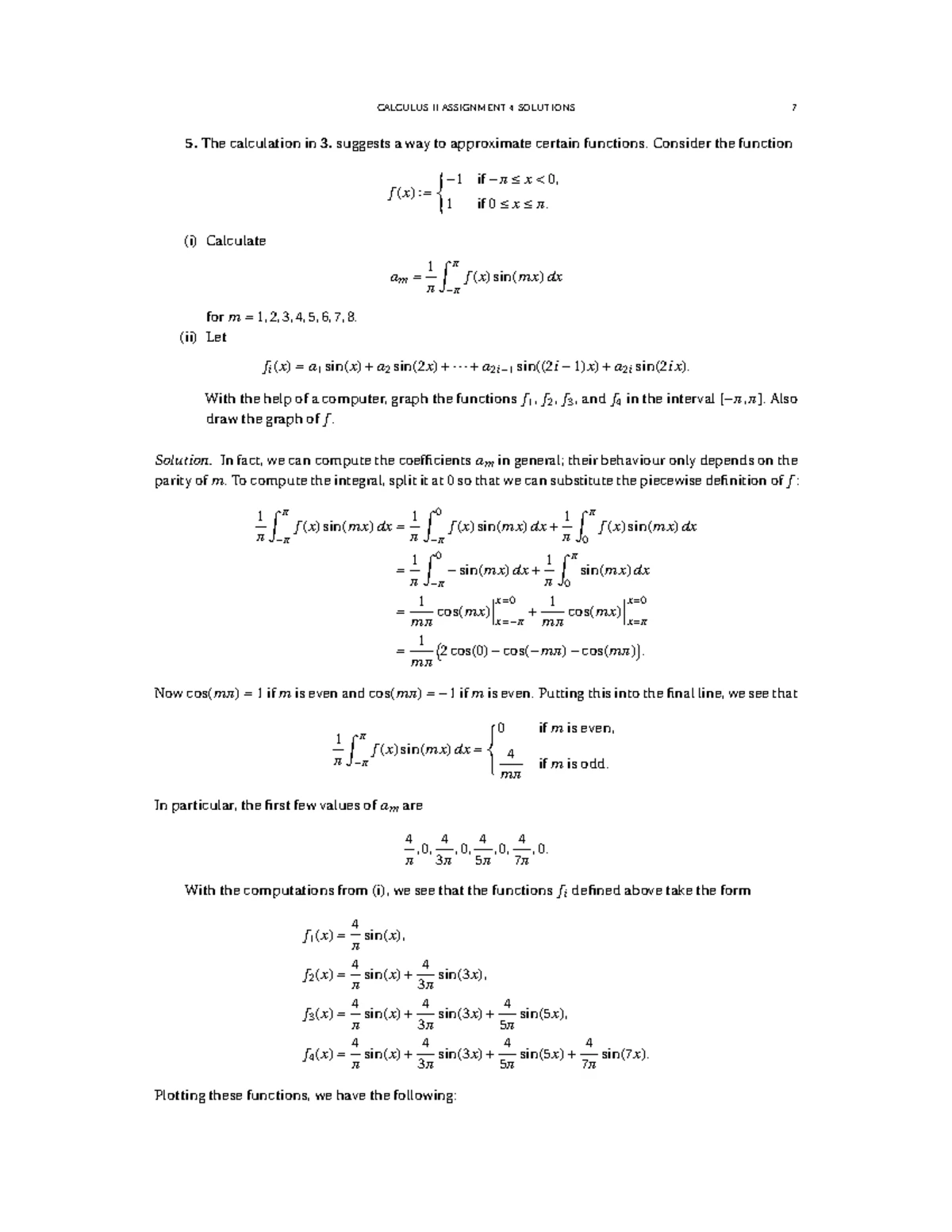 Calculus II (MATH 201) Assignment 4 Solutions and Analysis - Studocu
