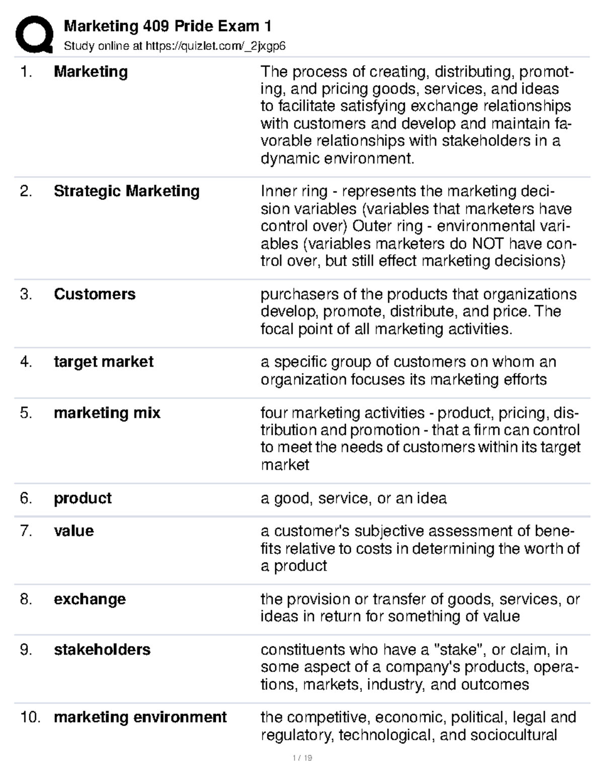 Marketing Concepts and Strategies Study Guide for Course Code: MKT 101 ...