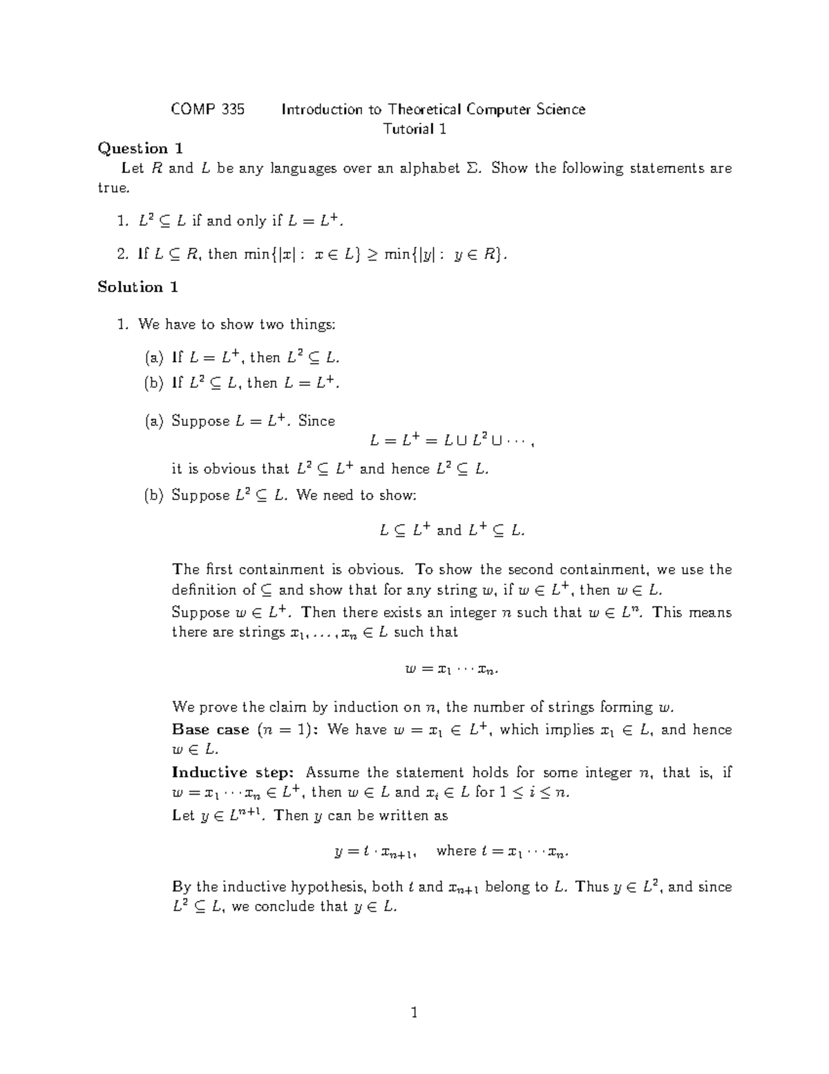 COMP 335 Tutorial 1: Theoretical Computer Science - Studocu