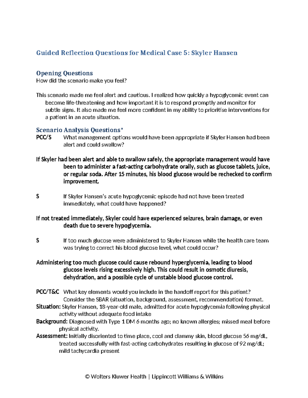 Guided Reflection Questions for Medical Case 5: Skyler Hansen - Studocu