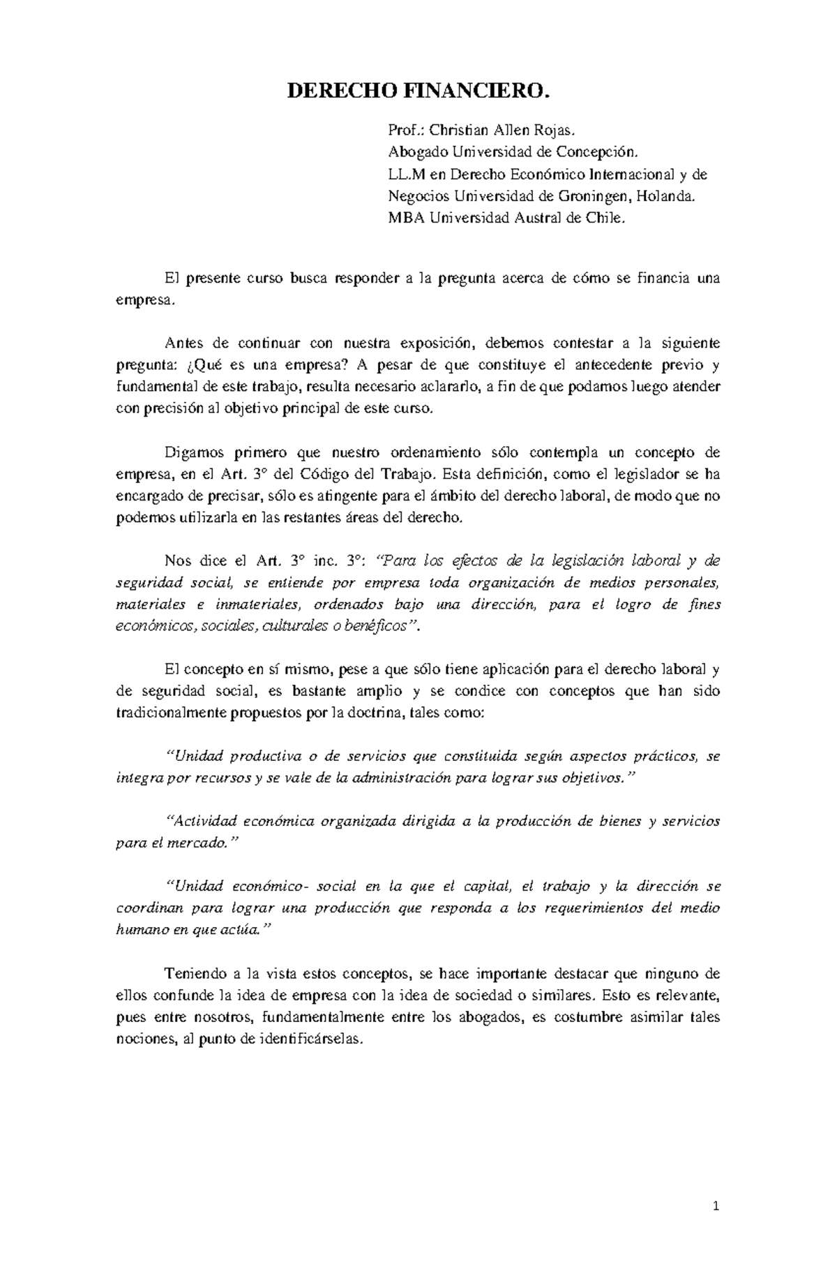 Derecho financiero outline - DERECHO FINANCIERO. Prof.: Christian Allen ...