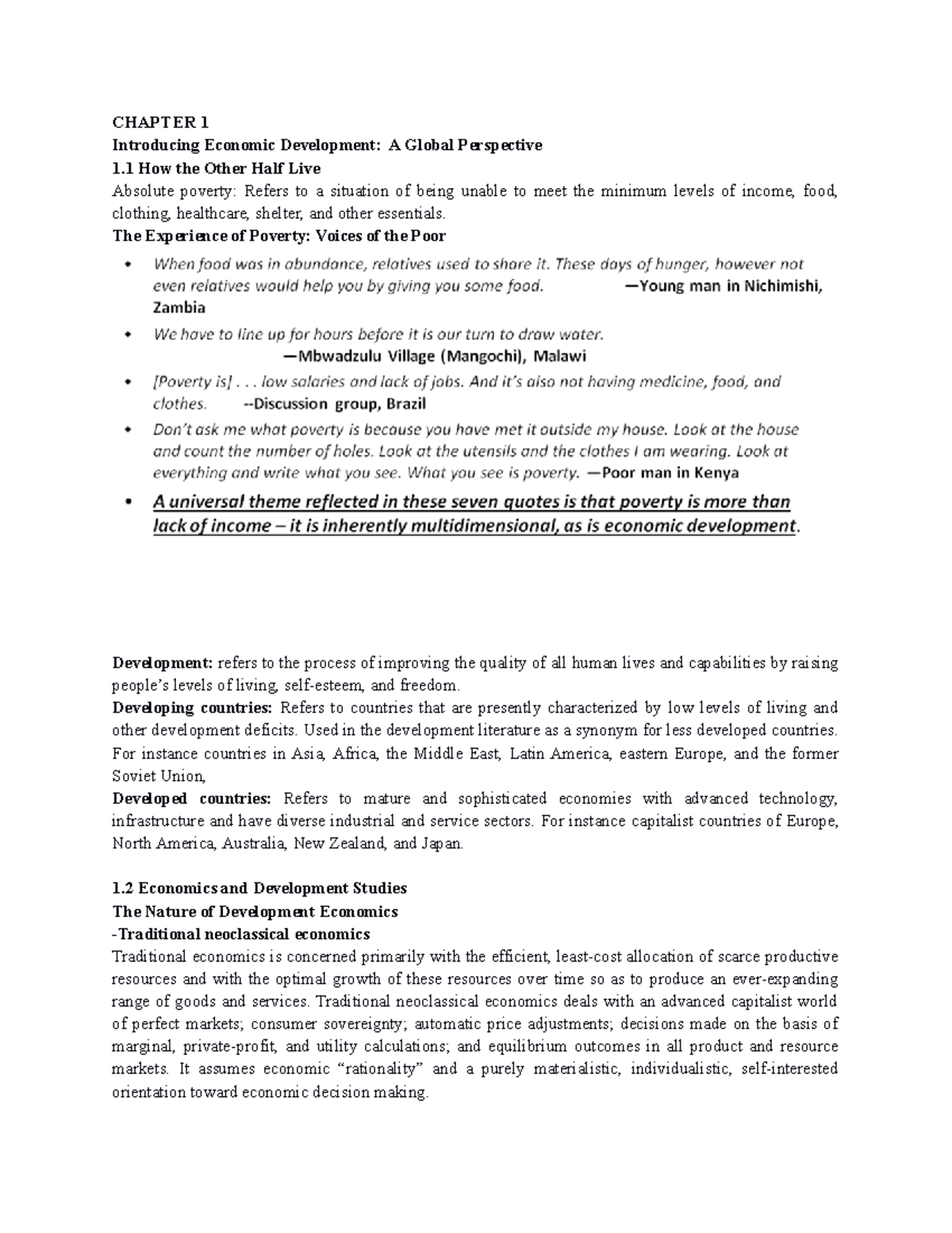 Chapter 1 Notes - Economics: Development Concepts & Issues - Studocu