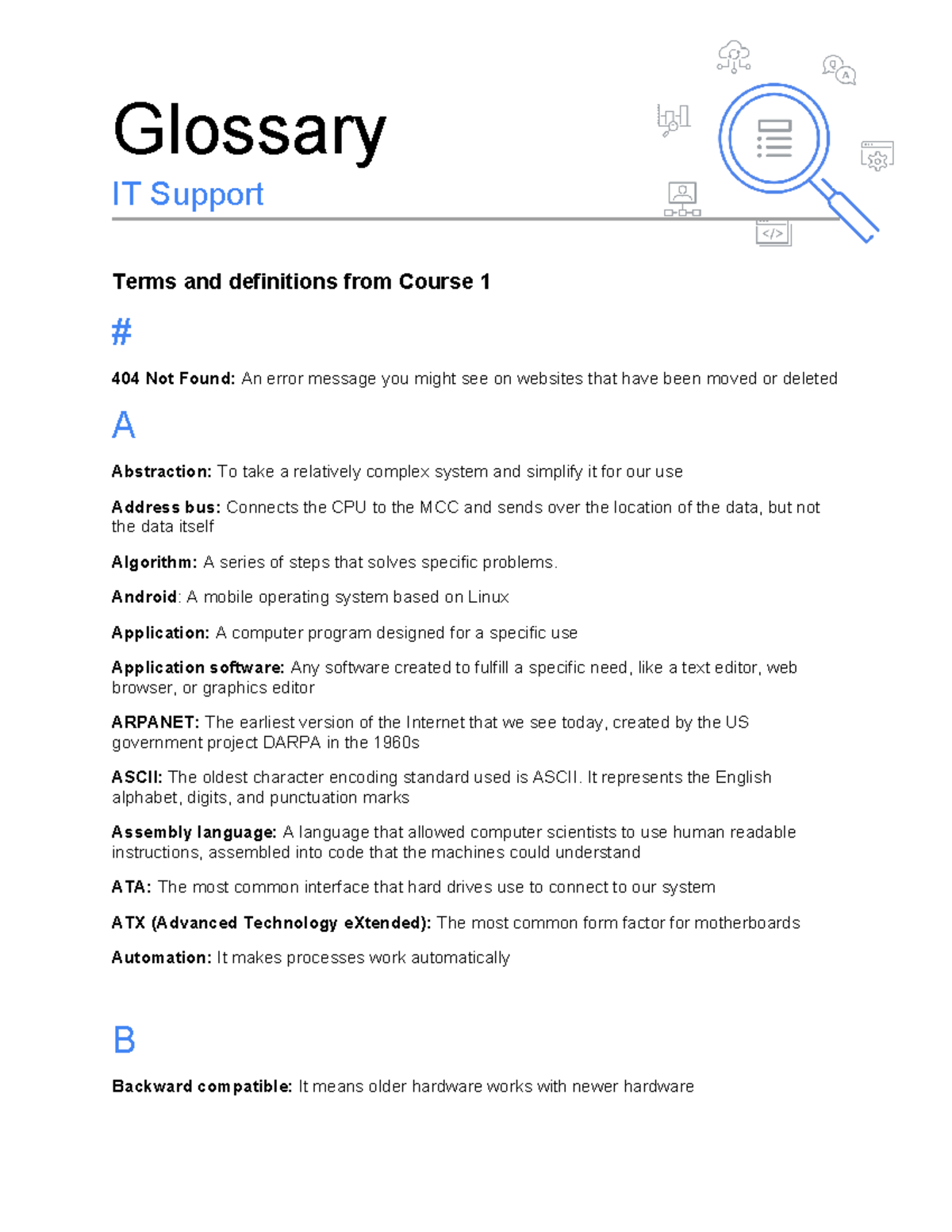 Course 1 Technical Support Fundamentals - Key Terms Glossary - Studocu