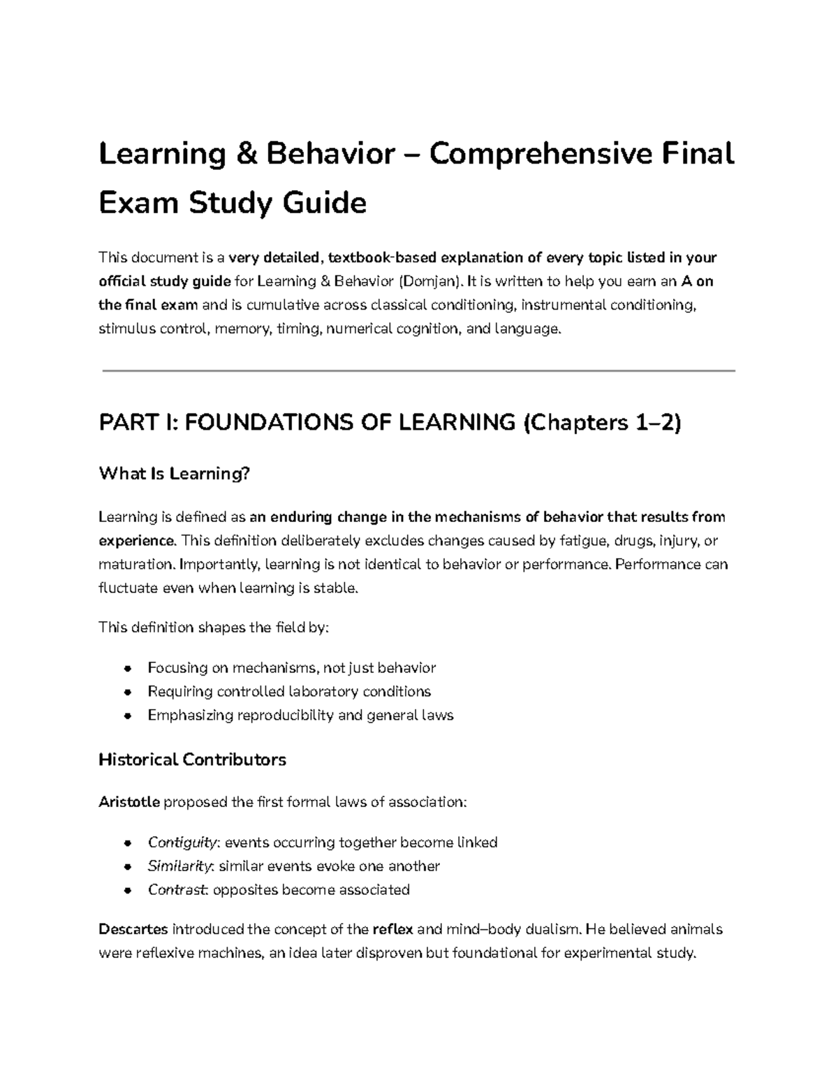 Learning Behavior (PSY 221) Comprehensive Final Exam Study Guide - Studocu