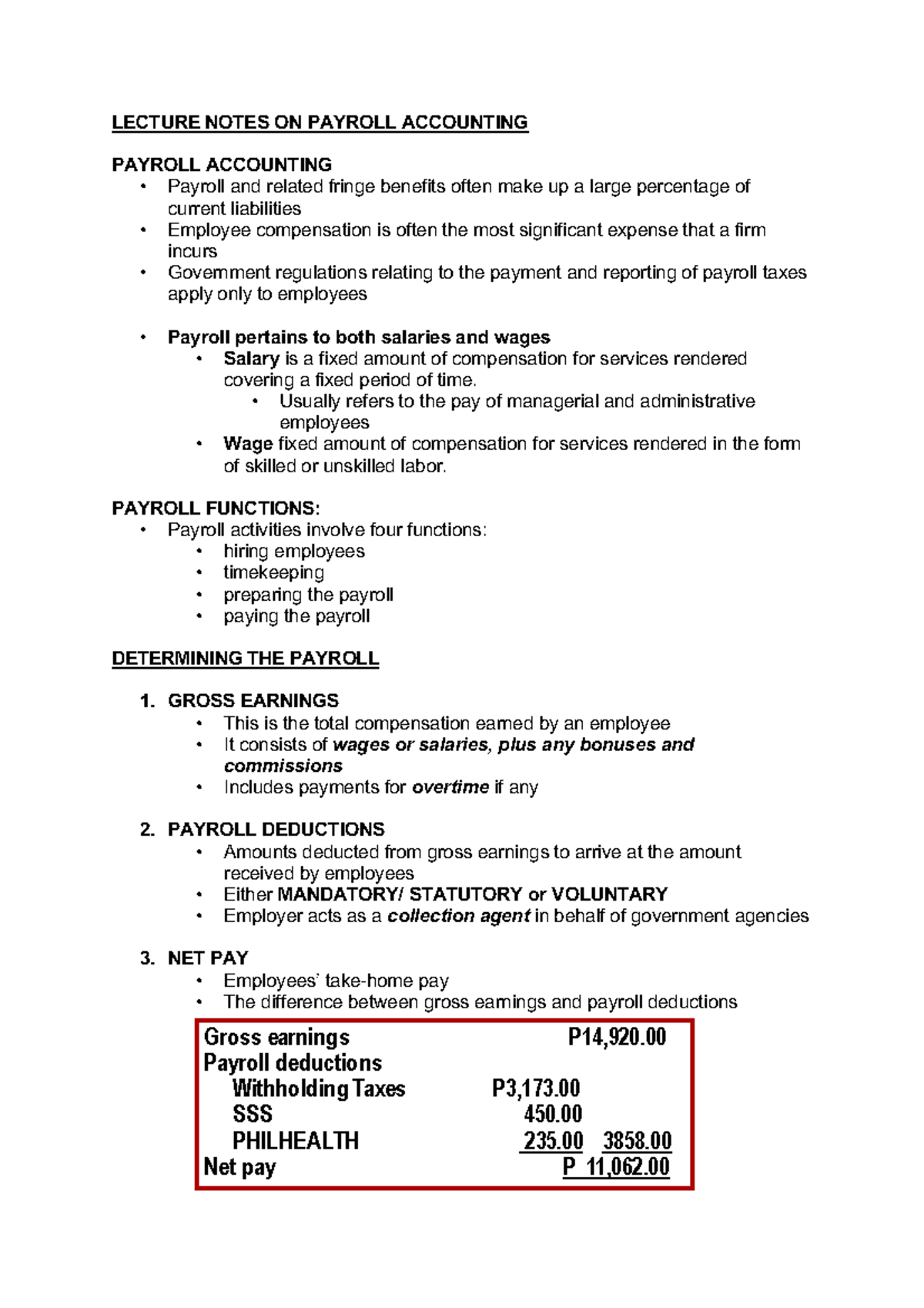 Lecture Notes: Payroll Accounting Essentials for FIN 204 - Document Preview