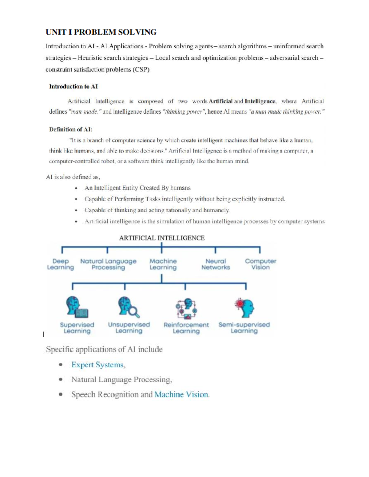 AIML Lecture Notes: Key Concepts in Weak and Strong AI Systems - Studocu