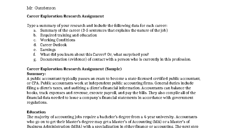 Career Exploration Research Assignment: Public Accountant Insights ...