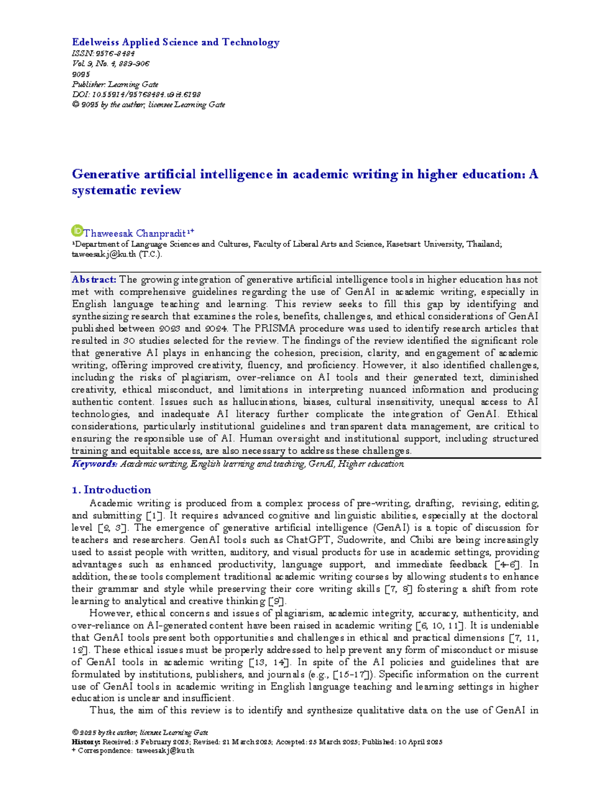 Generative AI in Academic Writing: A Systematic Review (EAST 2025 ...