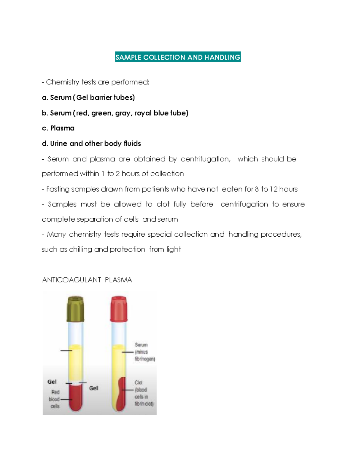 Sample Collection AND Handling - SAMPLE COLLECTION AND HANDLING ...