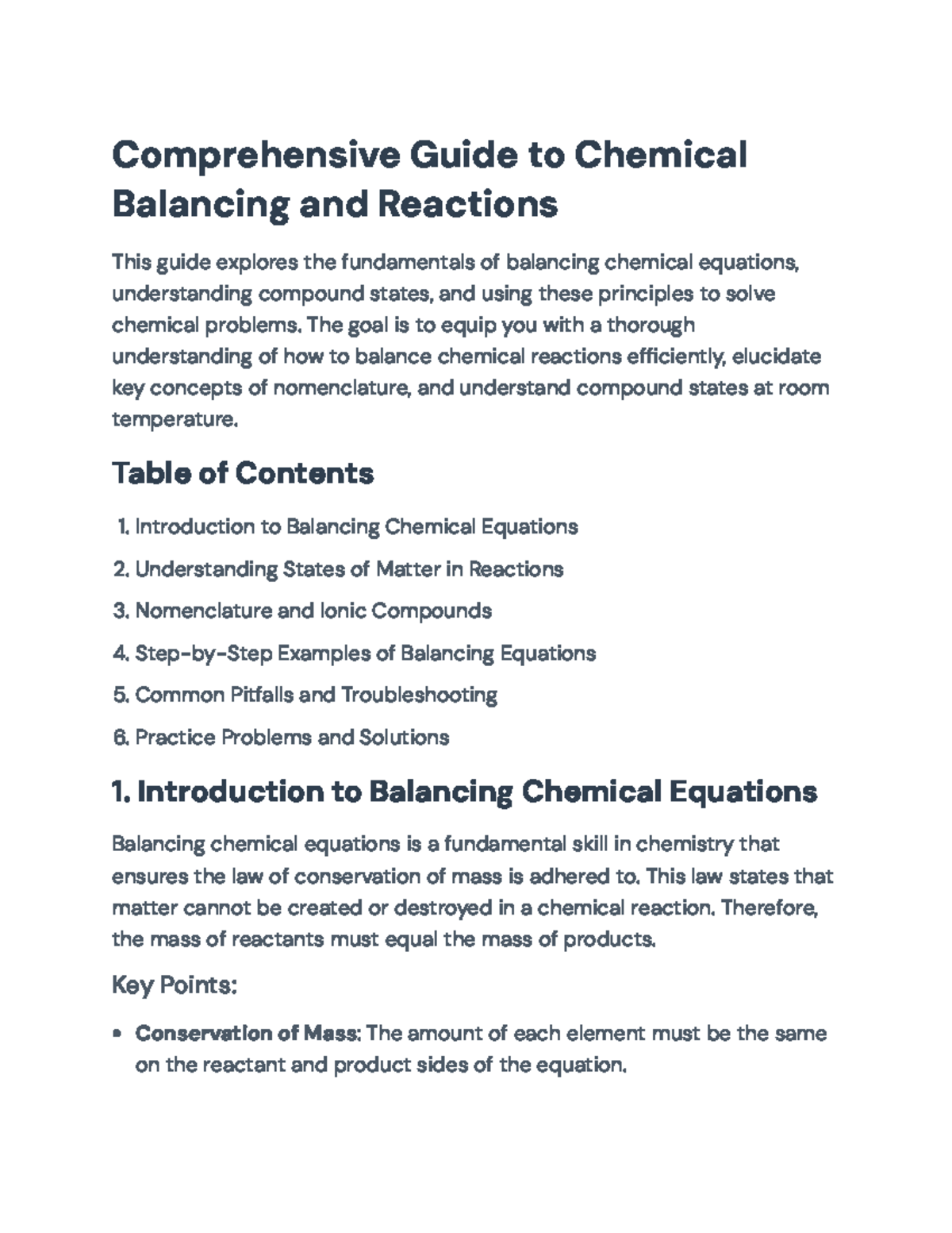 Comprehensive Guide to Balancing Chemical Equations (CHEM 101) - Studocu